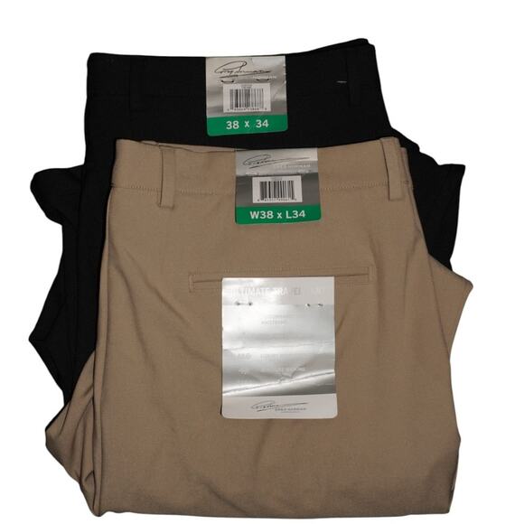 Greg Norman Ultimate Travel Pants Black & Khaki 38x34 Performance Stretch NWT - Picture 1 of 15